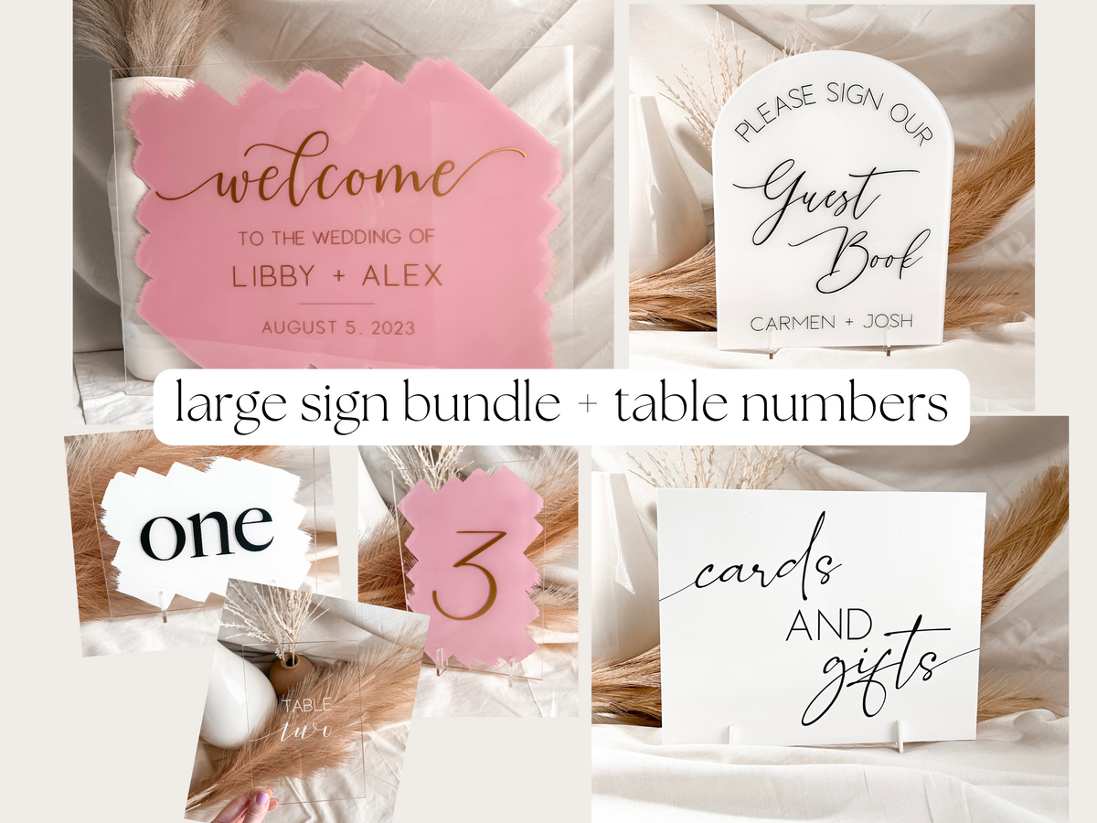 Acrylic Wedding Signs Bundle deals - table numbers, unplugged sign, favors etc