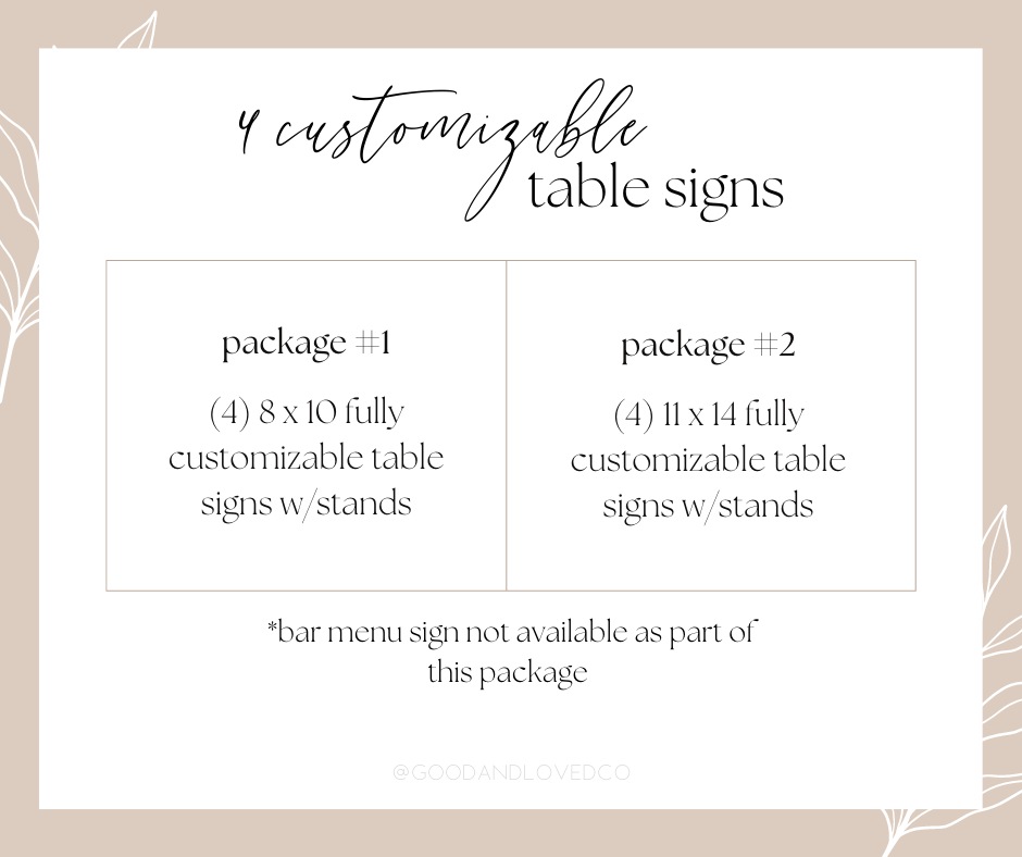 4 Customizable Table Signs Bundle