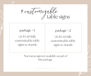 4 Customizable Table Signs Bundle