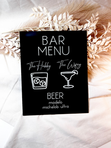 Acrylic Bar Menu Wedding Sign