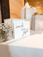 Load image into Gallery viewer, White Acrylic Cards + Gifts Wedding Sign
