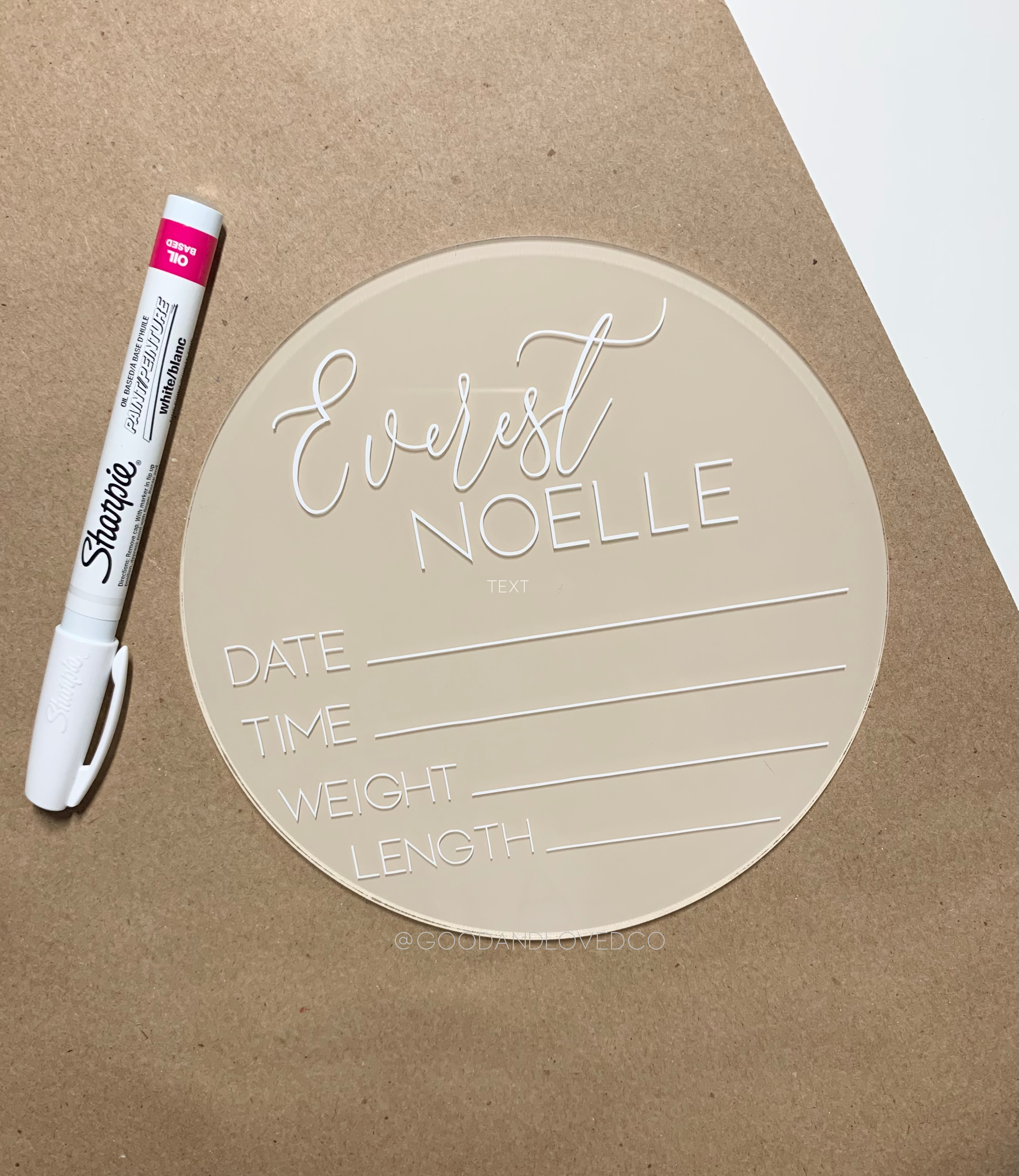 Acrylic Baby Birth Stats Round GOOD LOVED CO