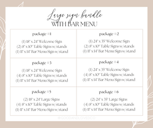 Large Wedding Sign Bundle + Bar Menu